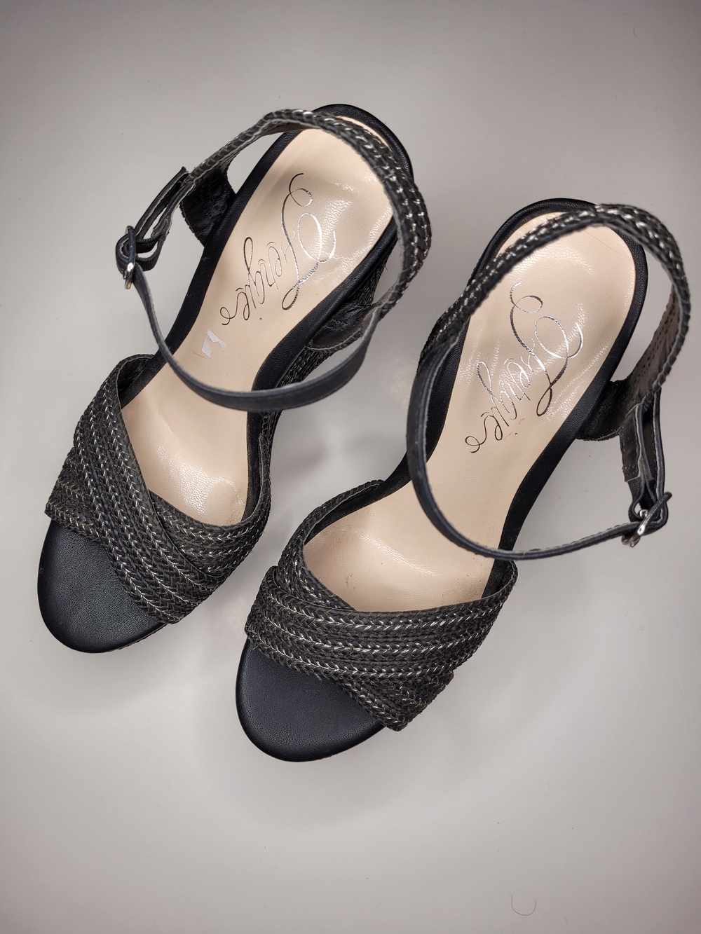 Fergie Footwear Black Braided Strappy Platform Wedge Sandals - Size 7.5